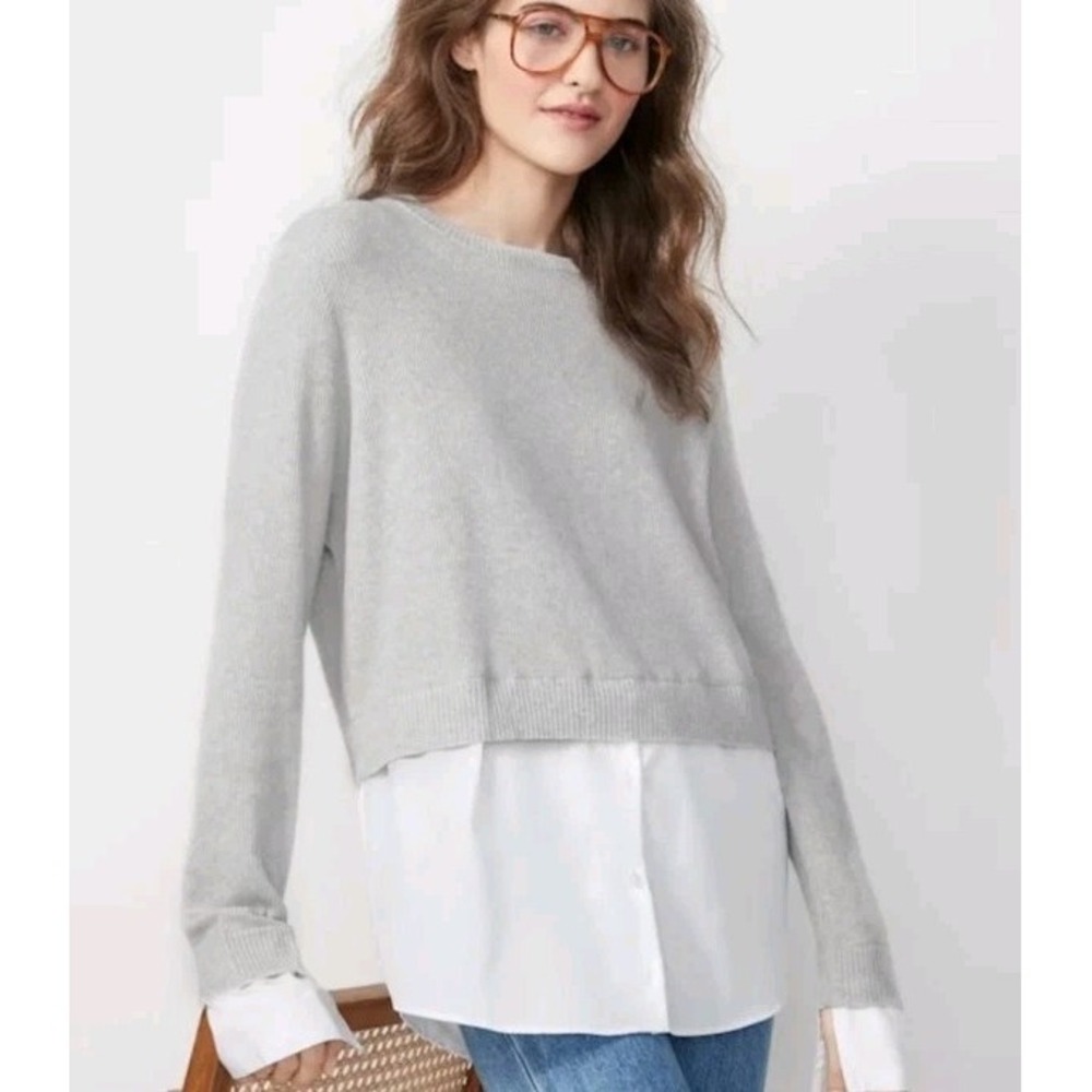 Kule‎ Sweater Medium Chelsea Hybrid Ribbed Layered Cotton Cashmere Preppy